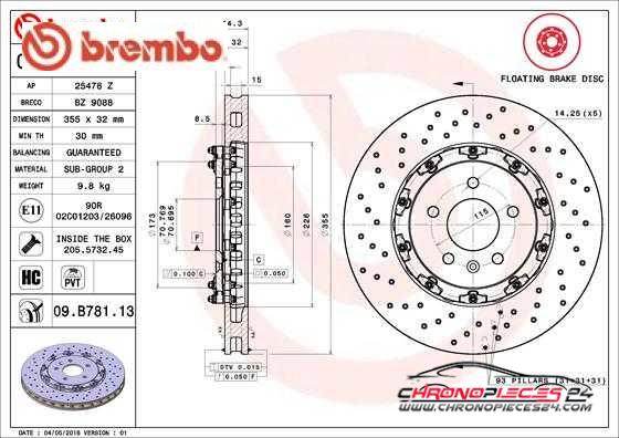 Achat de BREMBO 09.B781.13 Disque de frein pas chères