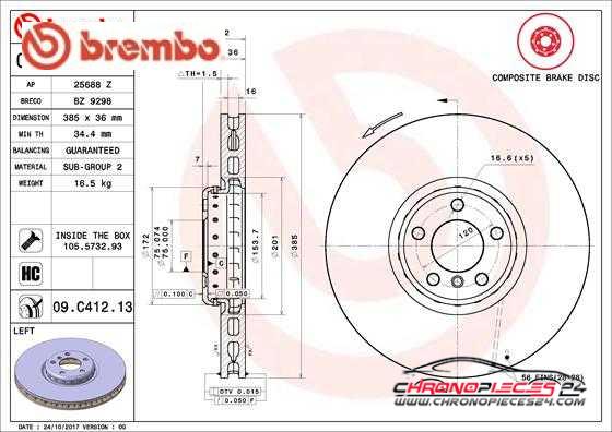 Achat de BREMBO 09.C412.13 Disque de frein pas chères