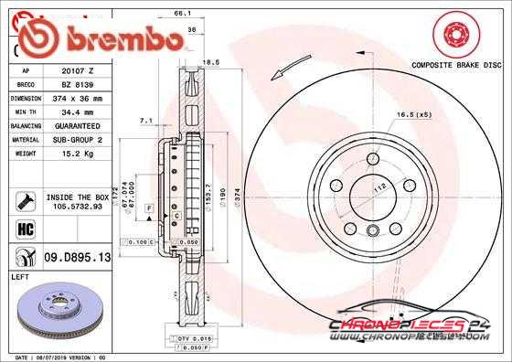 Achat de BREMBO 09.D895.13 Disque de frein pas chères