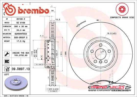 Achat de BREMBO 09.D897.13 Disque de frein pas chères