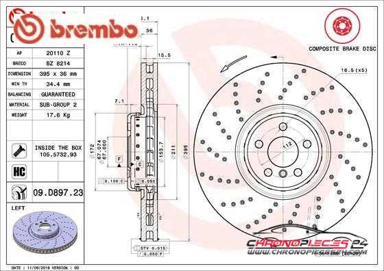 Achat de BREMBO 09.D897.23 Disque de frein pas chères