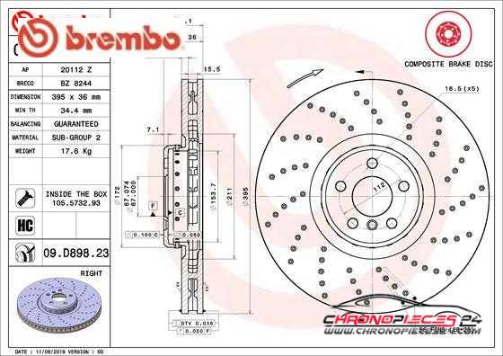 Achat de BREMBO 09.D898.23 Disque de frein pas chères