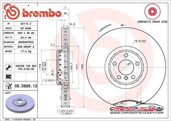 Achat de BREMBO 09.D899.13 Disque de frein pas chères