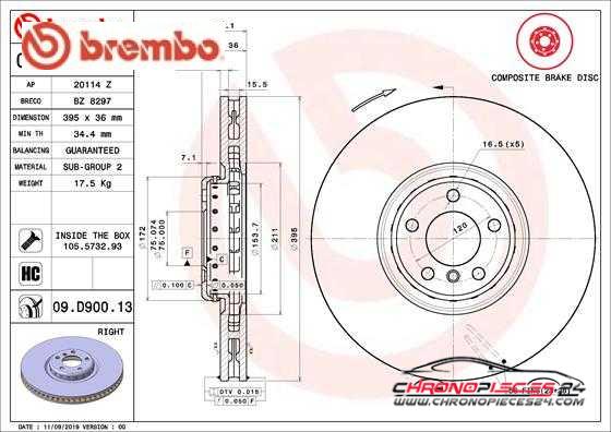 Achat de BREMBO 09.D900.13 Disque de frein pas chères